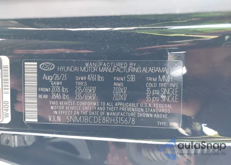 2024 Hyundai Tucson Sel z USA, uszkodzony, nr VIN 5NMJBCDE8RH315678